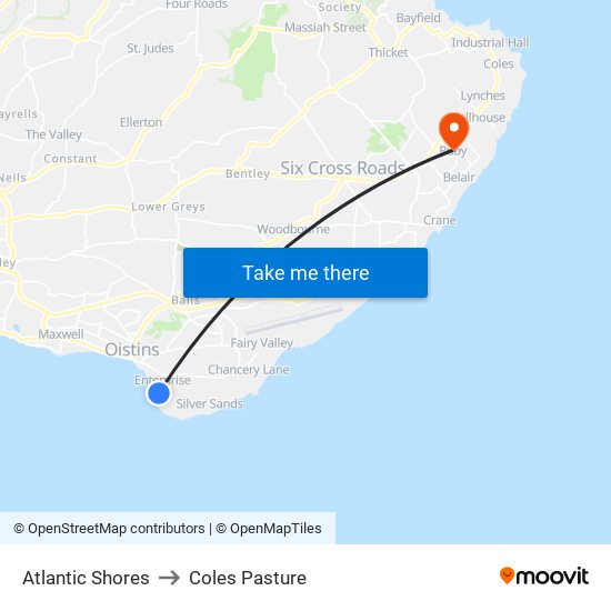 Atlantic Shores to Coles Pasture map