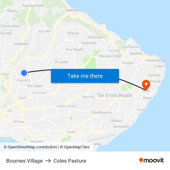 Bournes Village to Coles Pasture map