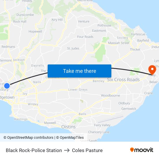 Black Rock-Police Station to Coles Pasture map