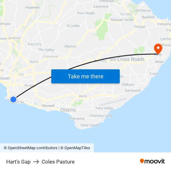 Hart's Gap to Coles Pasture map