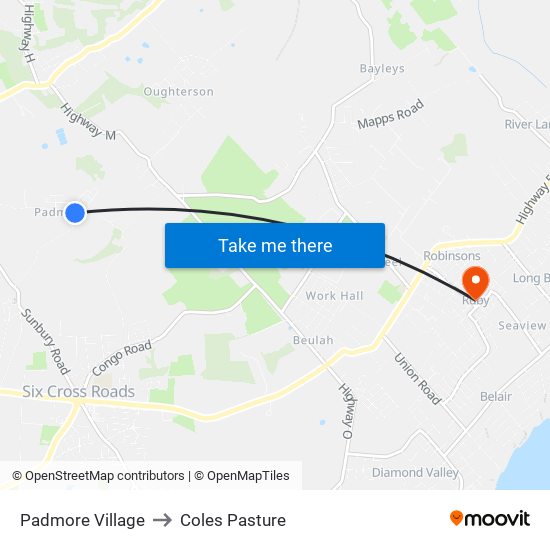 Padmore Village to Coles Pasture map