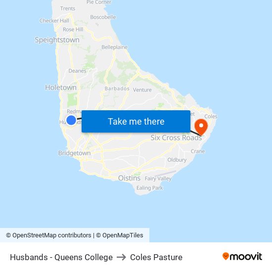 Husbands - Queens College to Coles Pasture map
