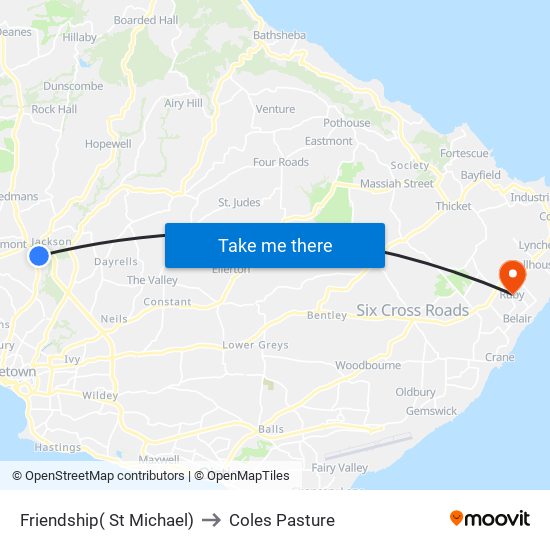 Friendship( St Michael) to Coles Pasture map