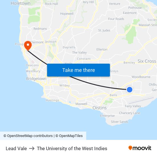 Lead Vale to The University of the West Indies map