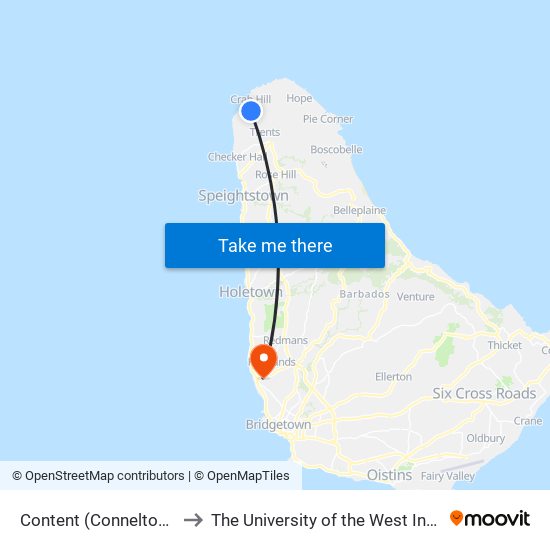 Content (Conneltown) to The University of the West Indies map