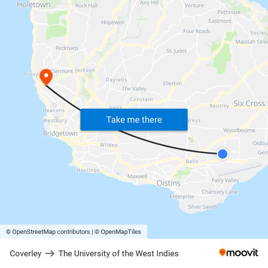Coverley to The University of the West Indies map