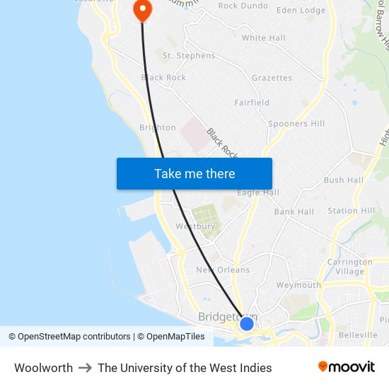 Woolworth to The University of the West Indies map