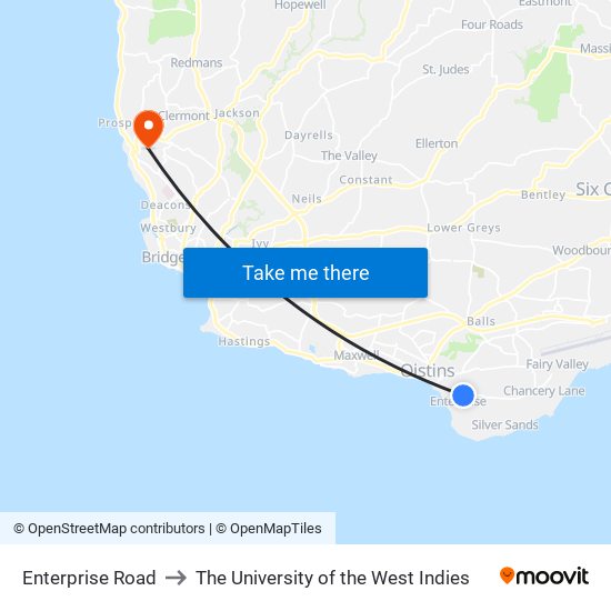 Enterprise Road to The University of the West Indies map