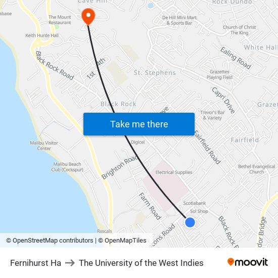 Fernihurst Ha to The University of the West Indies map