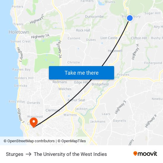 Sturges to The University of the West Indies map