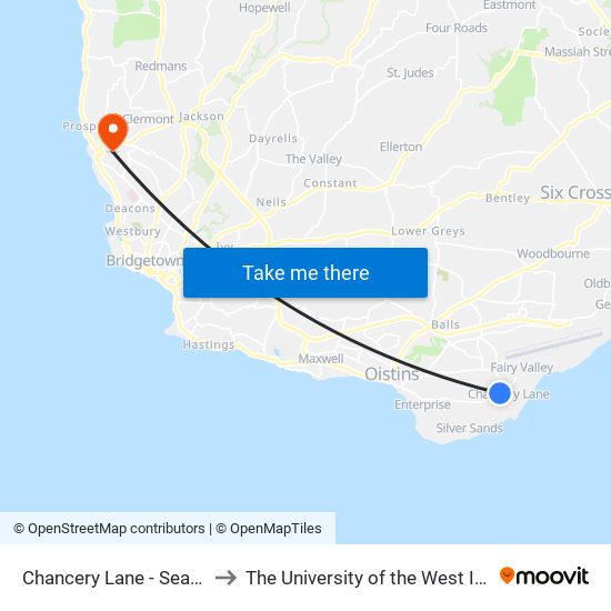 Chancery Lane - Seaview to The University of the West Indies map