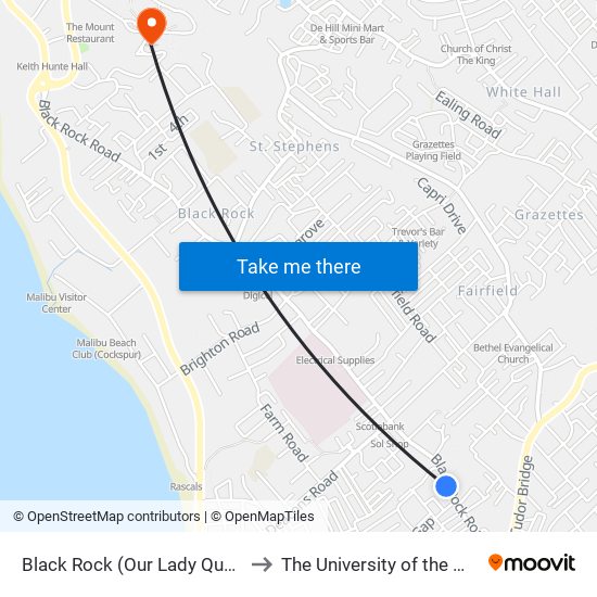 Black Rock (Our Lady Queen Church) to The University of the West Indies map