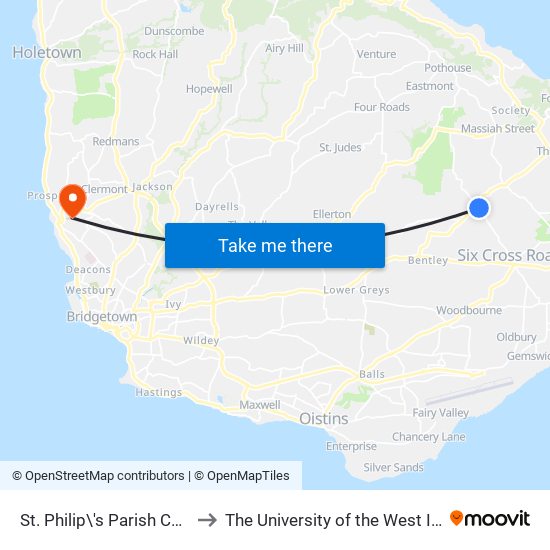 St. Philip\'s Parish Church to The University of the West Indies map