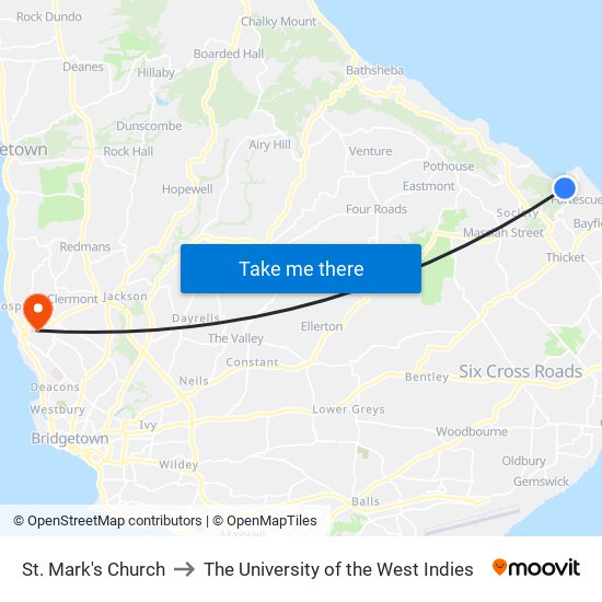 St. Mark's Church to The University of the West Indies map