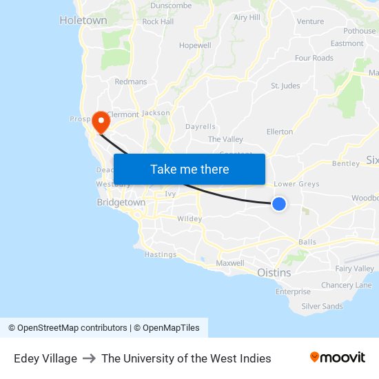 Edey Village to The University of the West Indies map