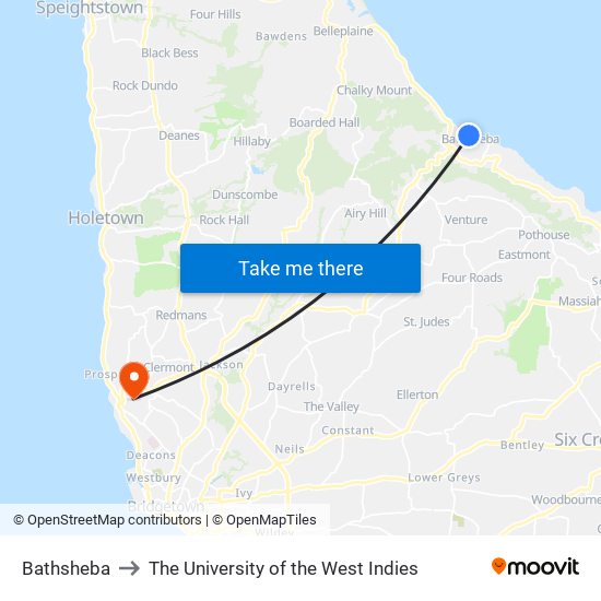 Bathsheba to The University of the West Indies map