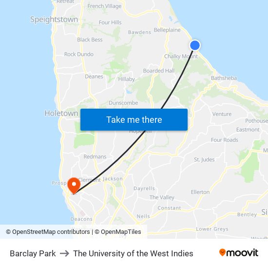 Barclay Park to The University of the West Indies map