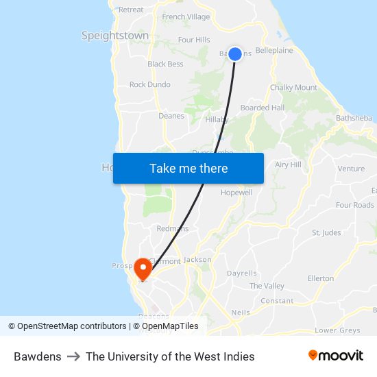 Bawdens to The University of the West Indies map