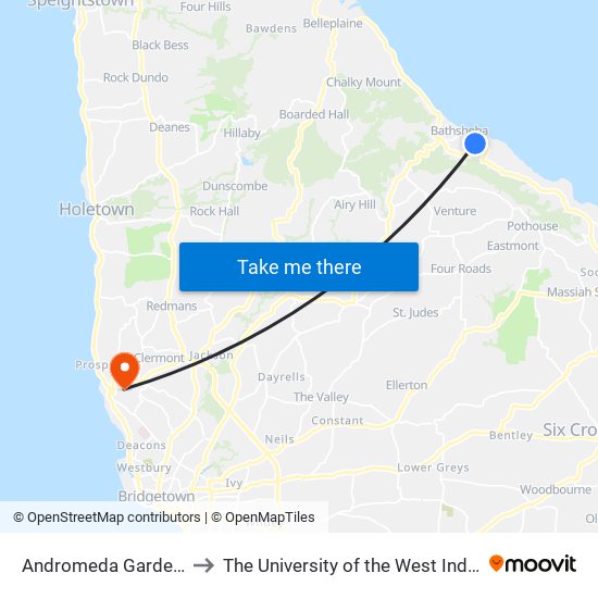 Andromeda Gardens to The University of the West Indies map