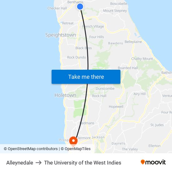 Alleynedale to The University of the West Indies map