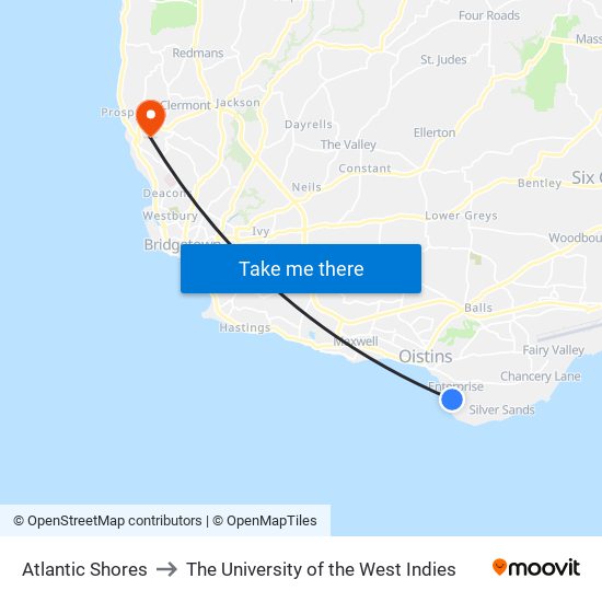 Atlantic Shores to The University of the West Indies map