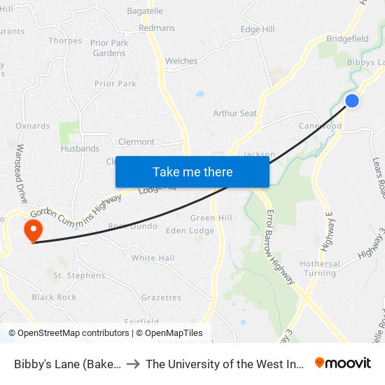 Bibby's Lane (Bakery) to The University of the West Indies map