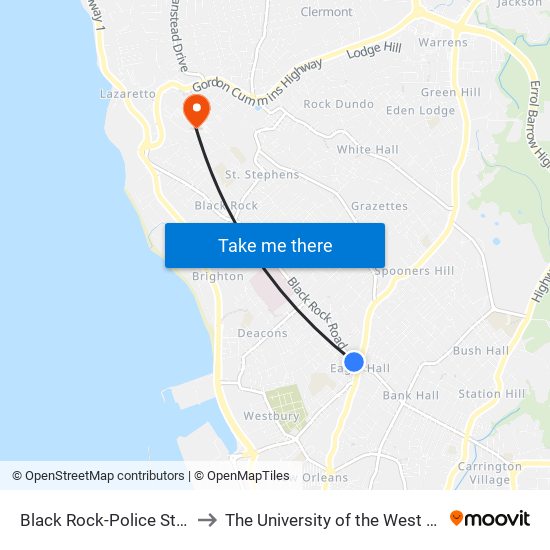 Black Rock-Police Station to The University of the West Indies map