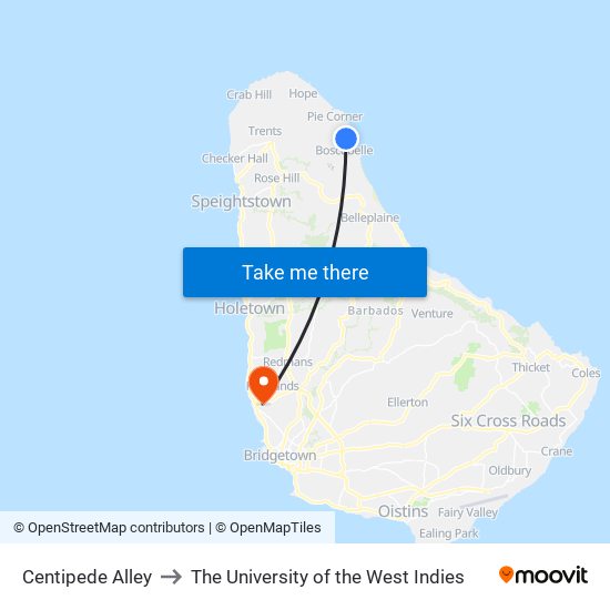 Centipede Alley to The University of the West Indies map