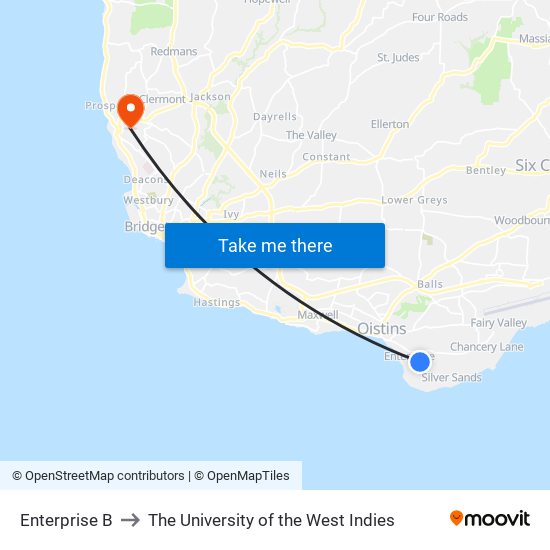 Enterprise B to The University of the West Indies map