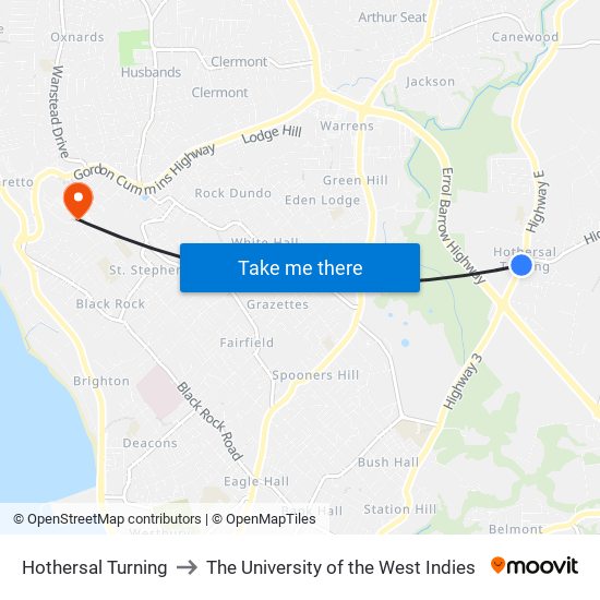 Hothersal Turning to The University of the West Indies map