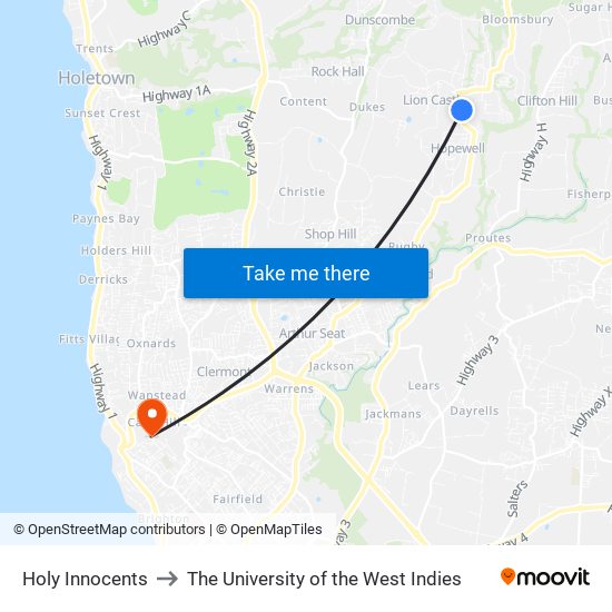 Holy Innocents to The University of the West Indies map