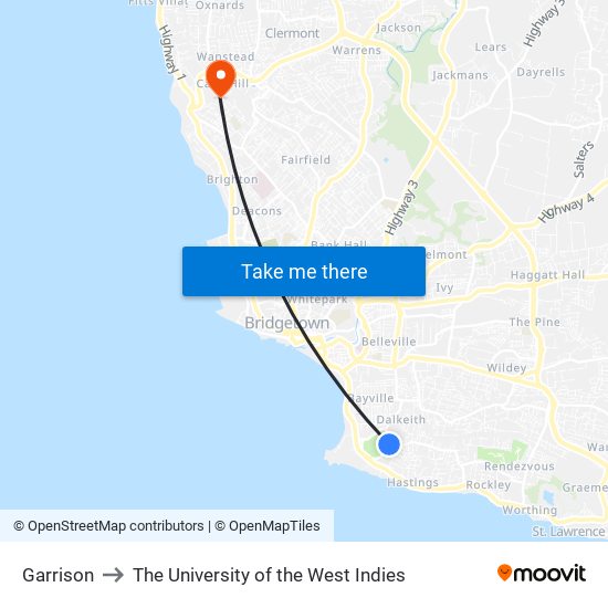 Garrison to The University of the West Indies map