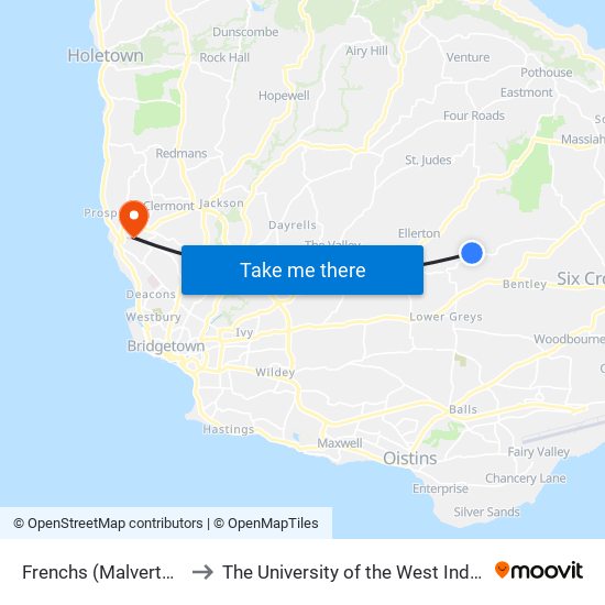 Frenchs (Malverton) to The University of the West Indies map