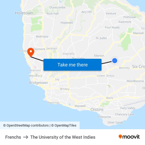 Frenchs to The University of the West Indies map