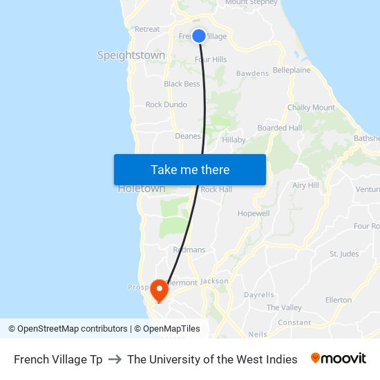 French Village Tp to The University of the West Indies map