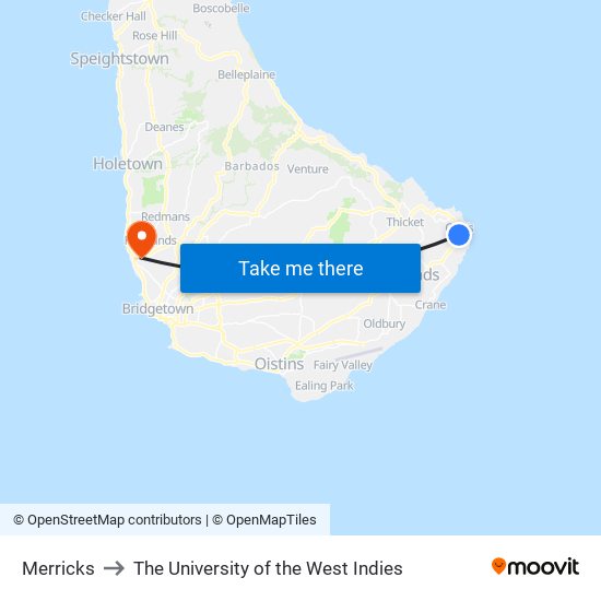 Merricks to The University of the West Indies map