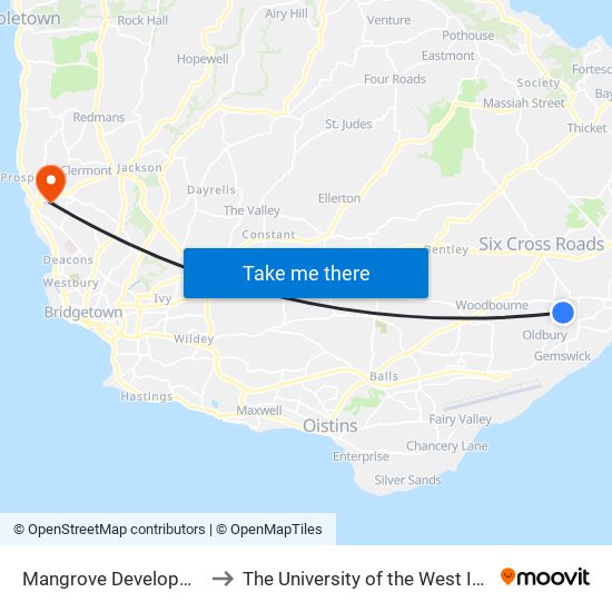 Mangrove Development to The University of the West Indies map