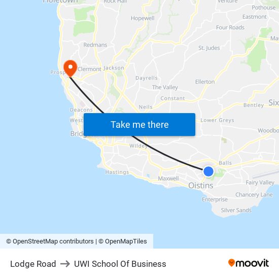 Lodge Road to UWI School Of Business map