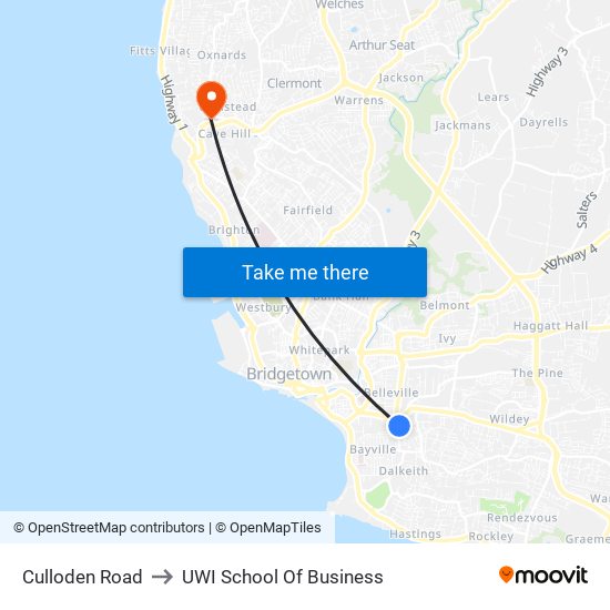 Culloden Road to UWI School Of Business map