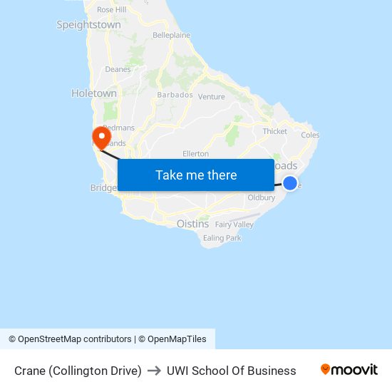 Crane (Collington Drive) to UWI School Of Business map