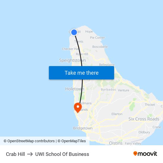 Crab Hill to UWI School Of Business map