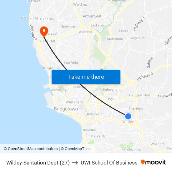 Wildey-Santation Dept (27) to UWI School Of Business map