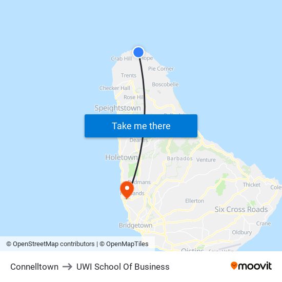 Connelltown to UWI School Of Business map