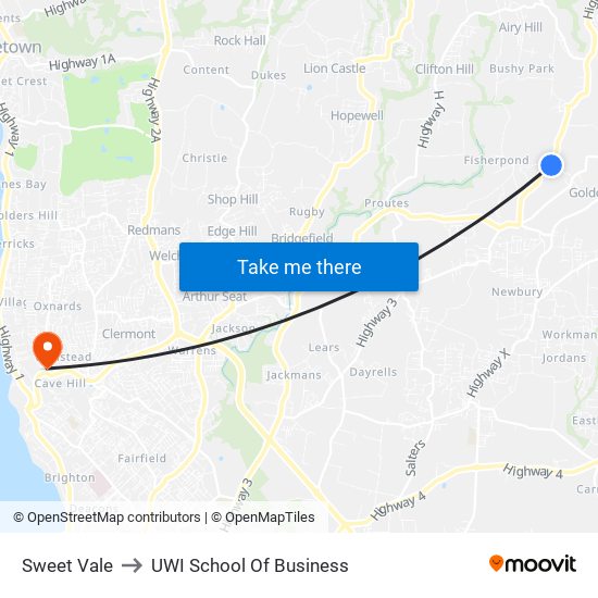 Sweet Vale to UWI School Of Business map
