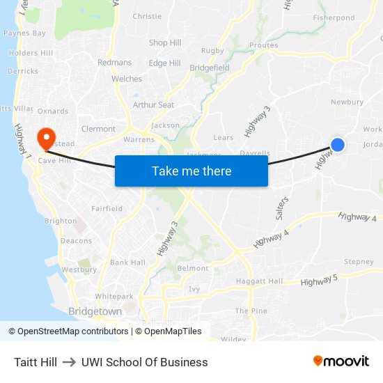 Taitt Hill to UWI School Of Business map