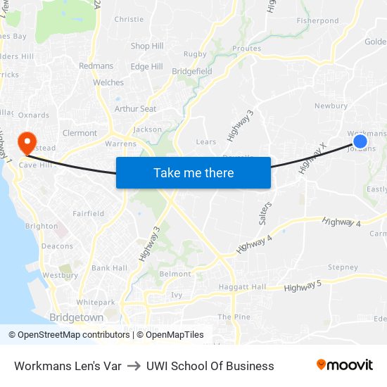Workmans Len's Var to UWI School Of Business map