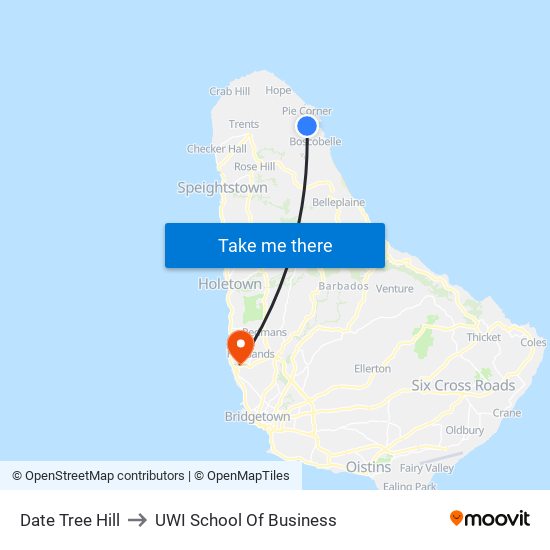 Date Tree Hill to UWI School Of Business map