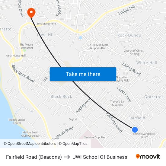 Fairfield Road (Deacons) to UWI School Of Business map