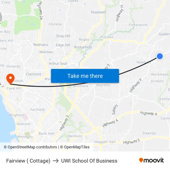 Fairview ( Cottage) to UWI School Of Business map