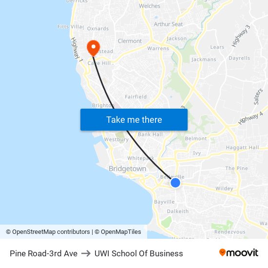 Pine Road-3rd Ave to UWI School Of Business map